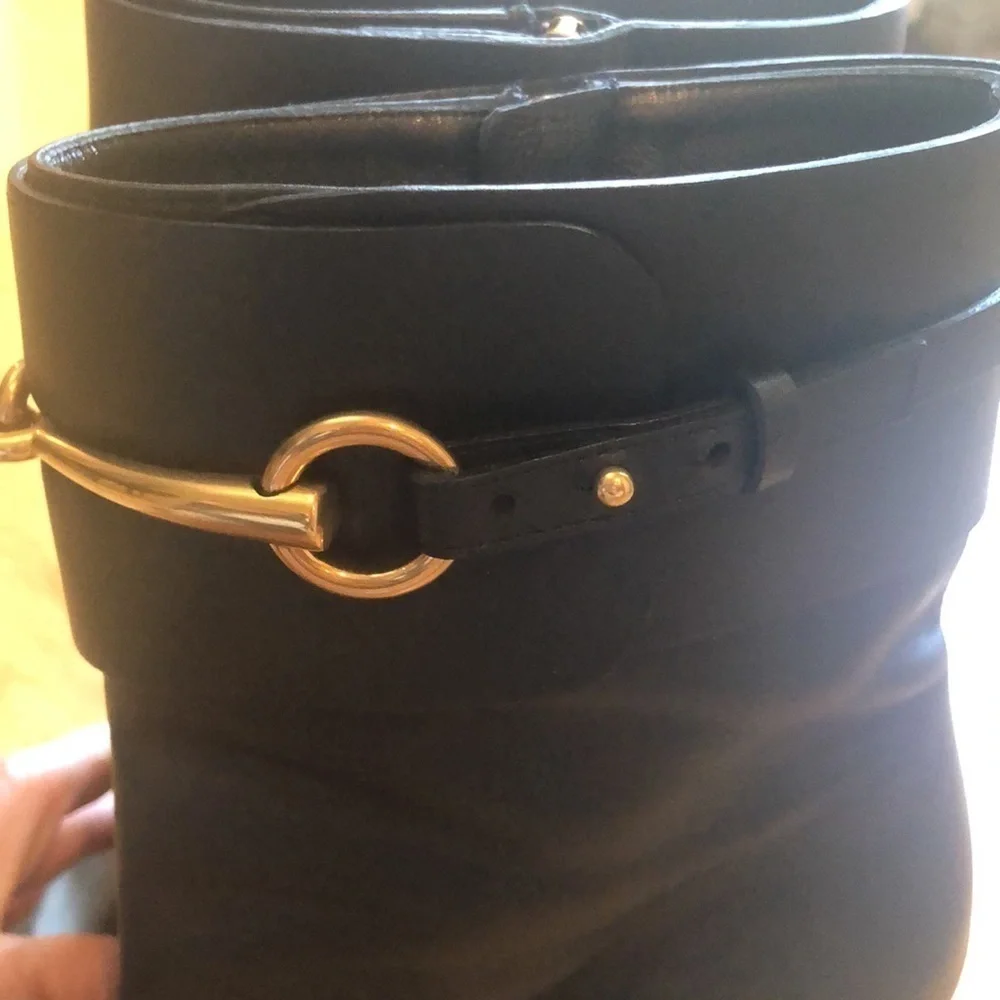 Gucci Black, Gold Buckle & Zipper Booties, Size 38 w/ Heel, Excellent Condition - Picture 7 of 11